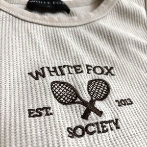 White Fox Society Beige Waffle Crop Tank